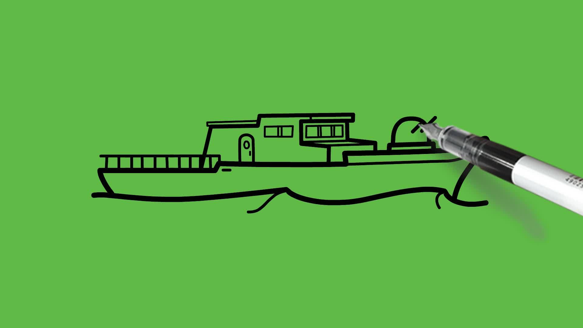 绘制具有抽象绿色背景颜色组合的海船图纸抽象绿色视频的预览图
