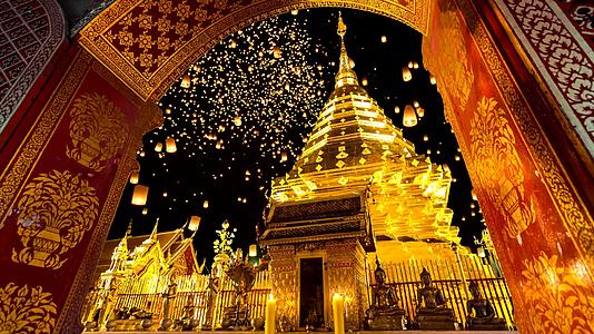 还有许多美丽的天空灯笼漂浮着著名的旅游地点泰国王国大马视频的预览图