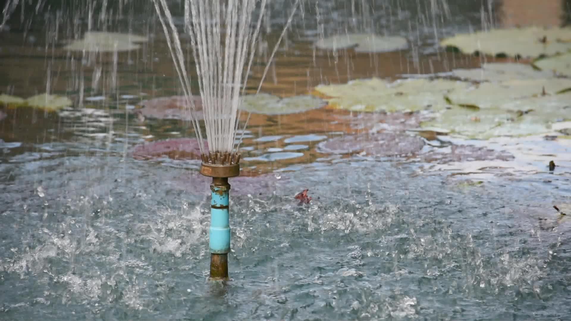 水从池塘的管道喷泉流出视频的预览图