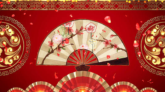 4K中国风扇子金色花纹背景视频的预览图
