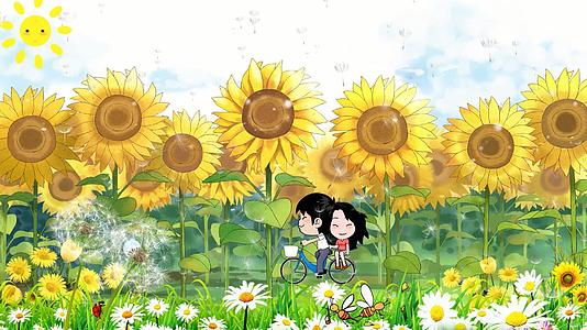 卡通儿童男孩女孩爱情向日葵背景视频的预览图
