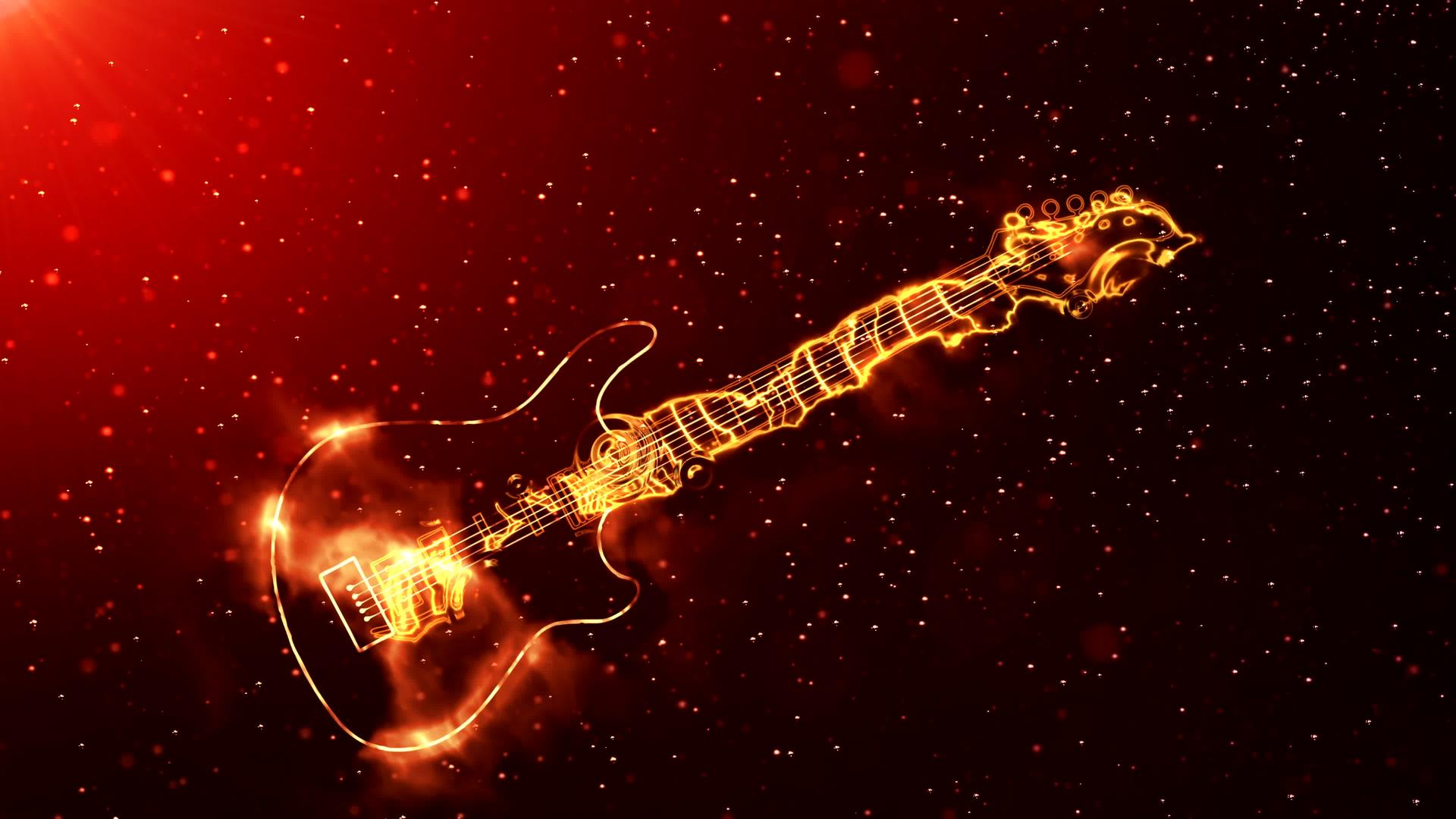 电吉他在火上燃烧的闪光动画图像视频的预览图