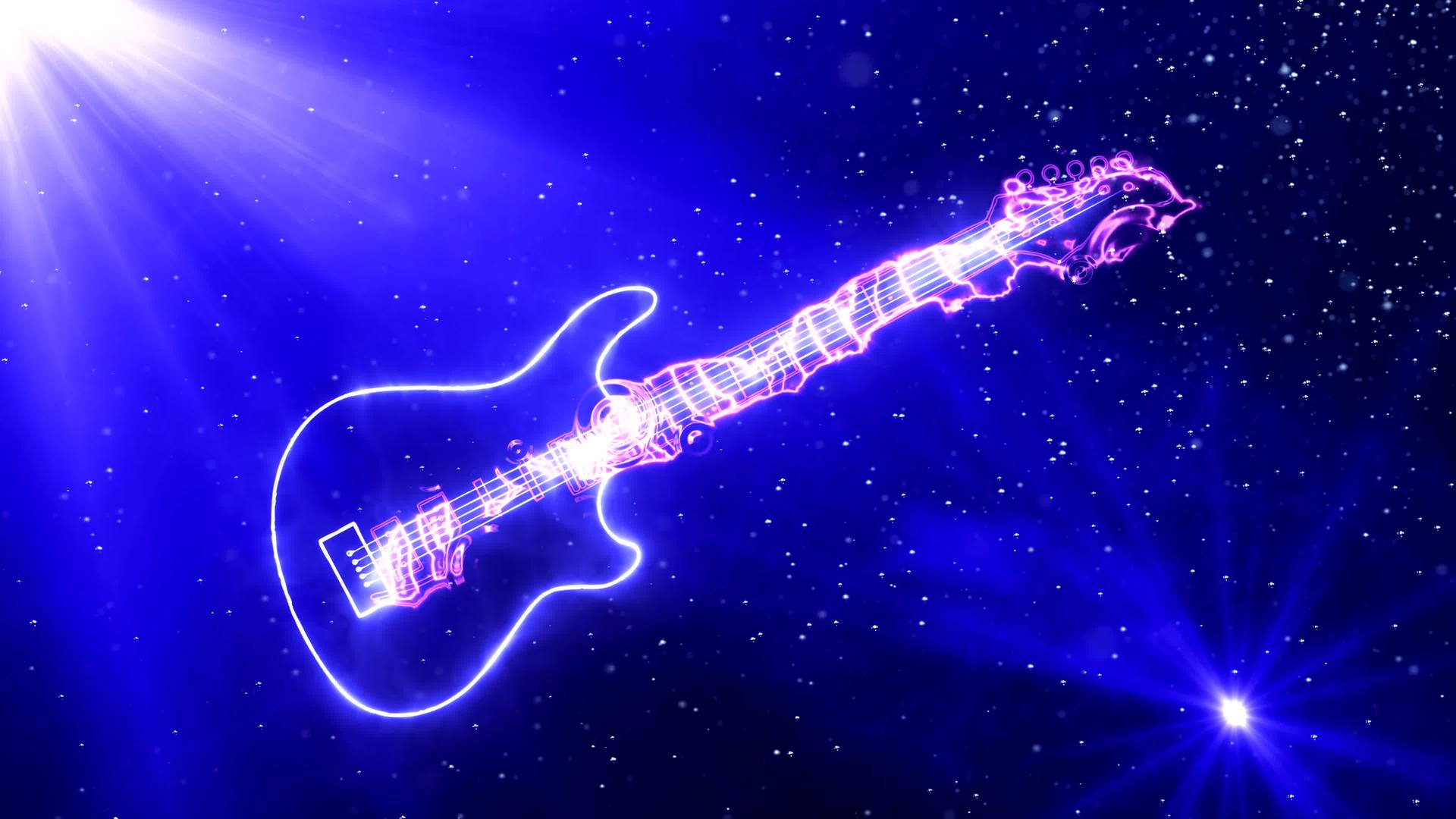 在空间中缓慢漂浮的颗粒被发光的电吉他包围视频的预览图