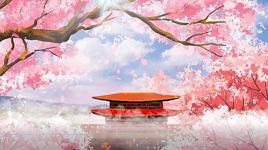 4k日本浪漫樱花房屋背景视频的预览图