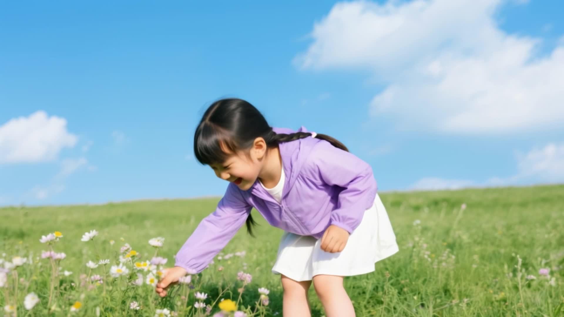 夏天草地上快乐户外小孩视频的预览图