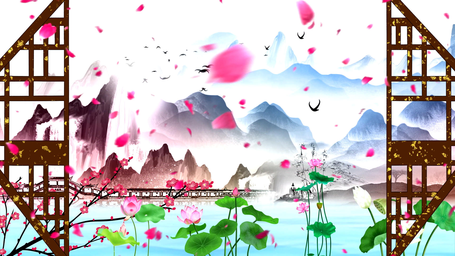 中国风山水文化背景视频视频的预览图