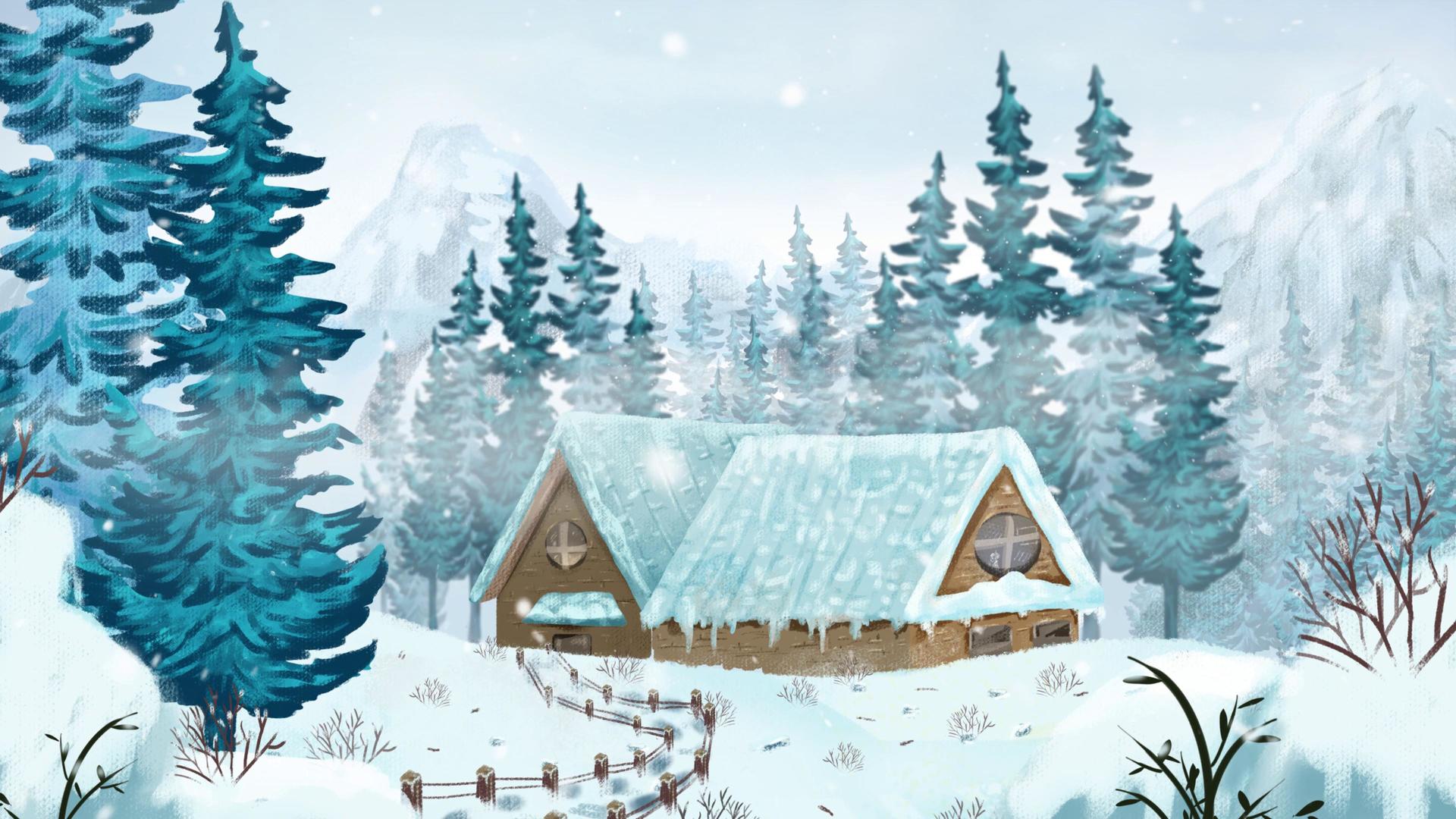 冬季雪景背景视频4K唯美视频的预览图