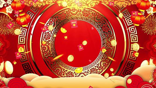 4K大气新春喜庆金色圆环新年红色背景视频的预览图