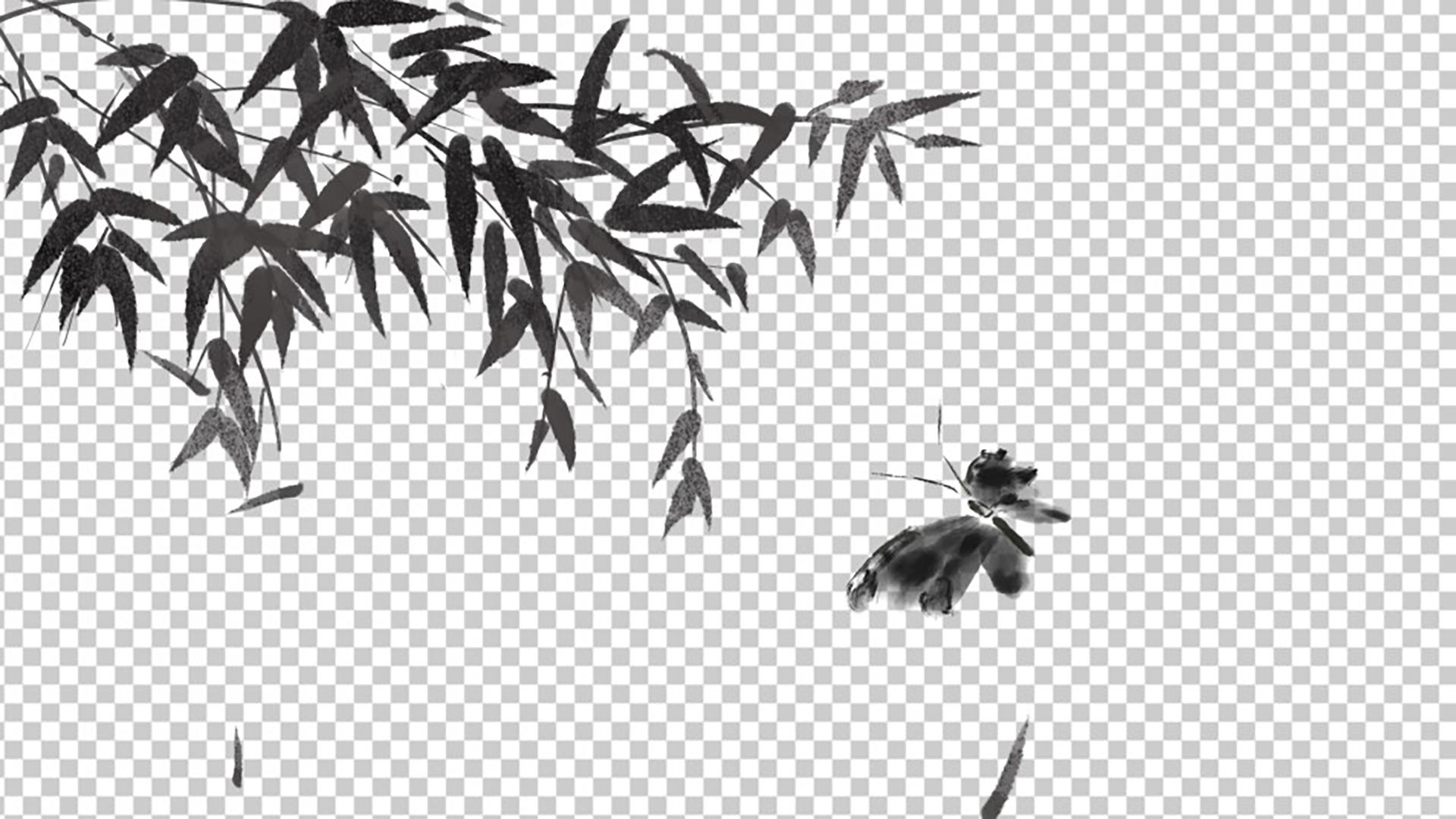 中国风水墨竹子和蝴蝶飞舞动画视频的预览图