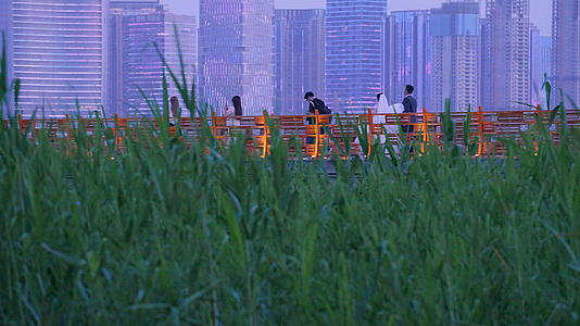 城市夜景木质天桥交通道路人群4k素材视频的预览图