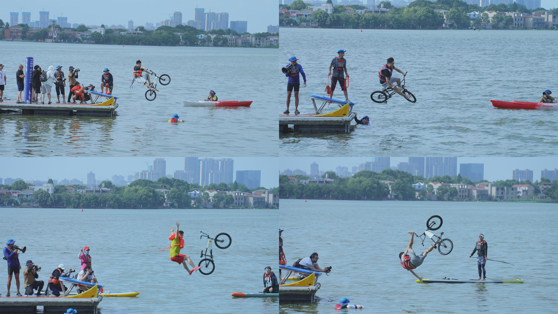 慢镜头升格拍摄4k素材城市夏天消暑降温骑单车跳水运动健身休闲娱乐视频的预览图