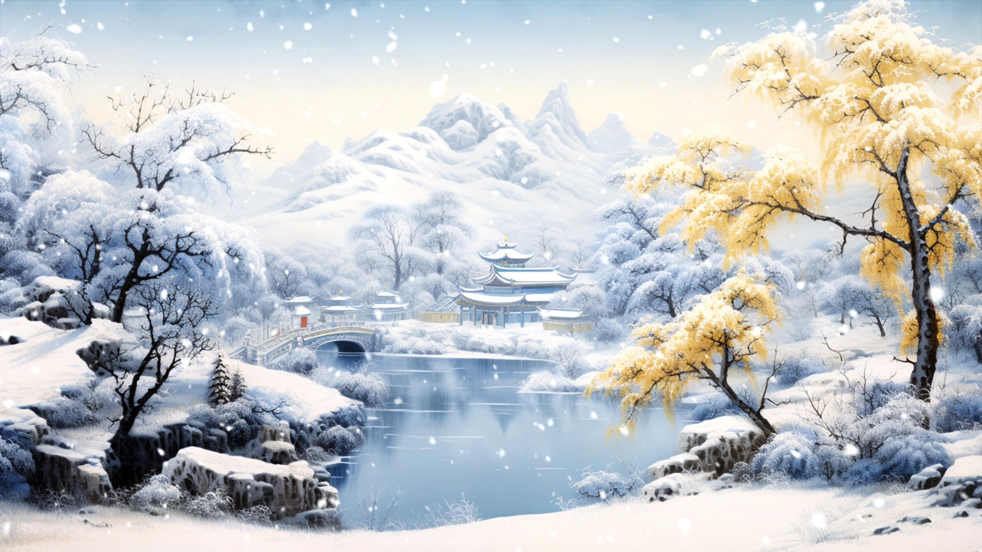 冬季古风雪景唯美背景视频视频的预览图