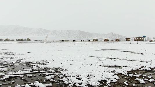 航拍草原下雪雪景视频视频的预览图