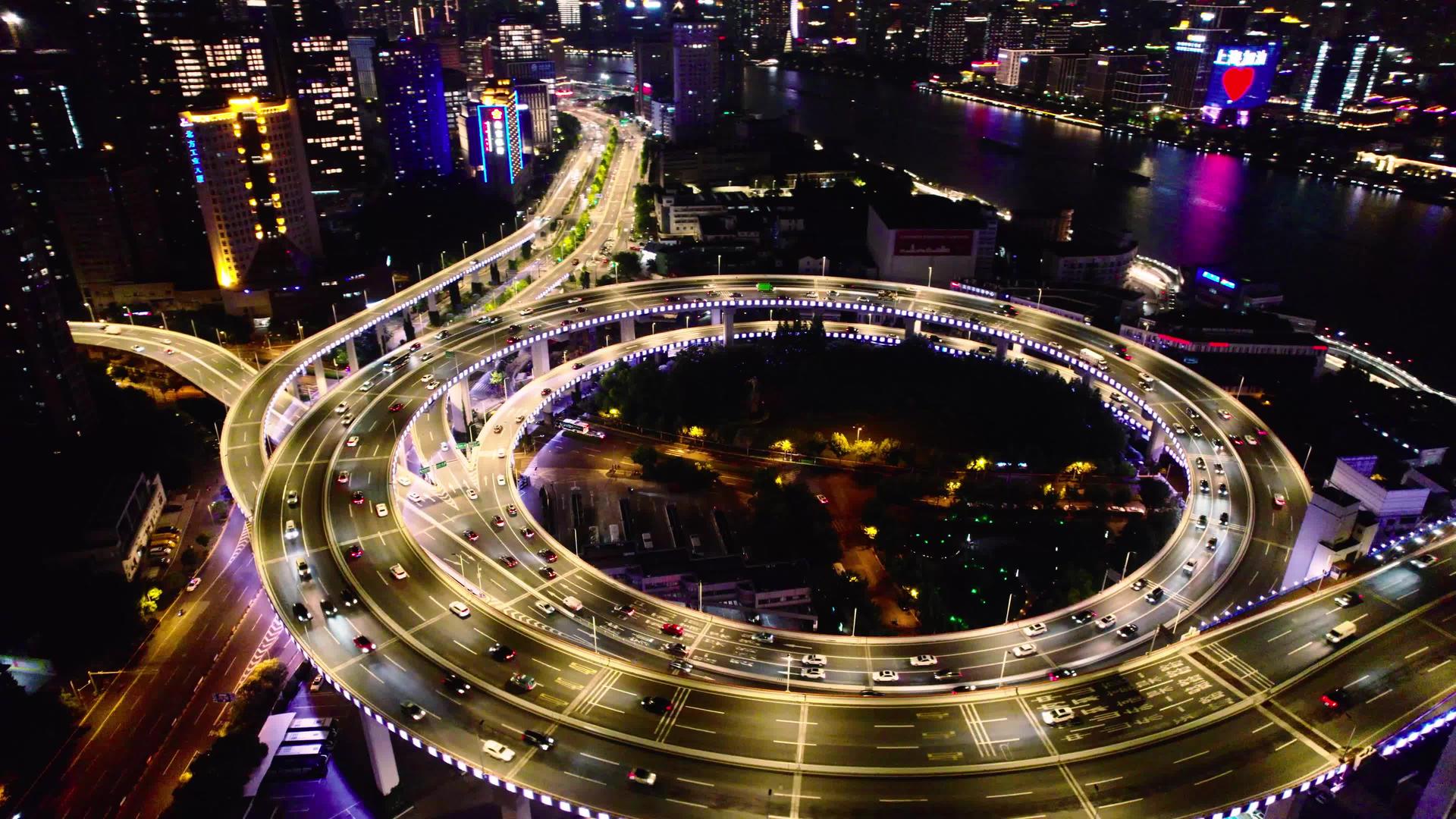 南浦大桥航拍夜景风景视频的预览图
