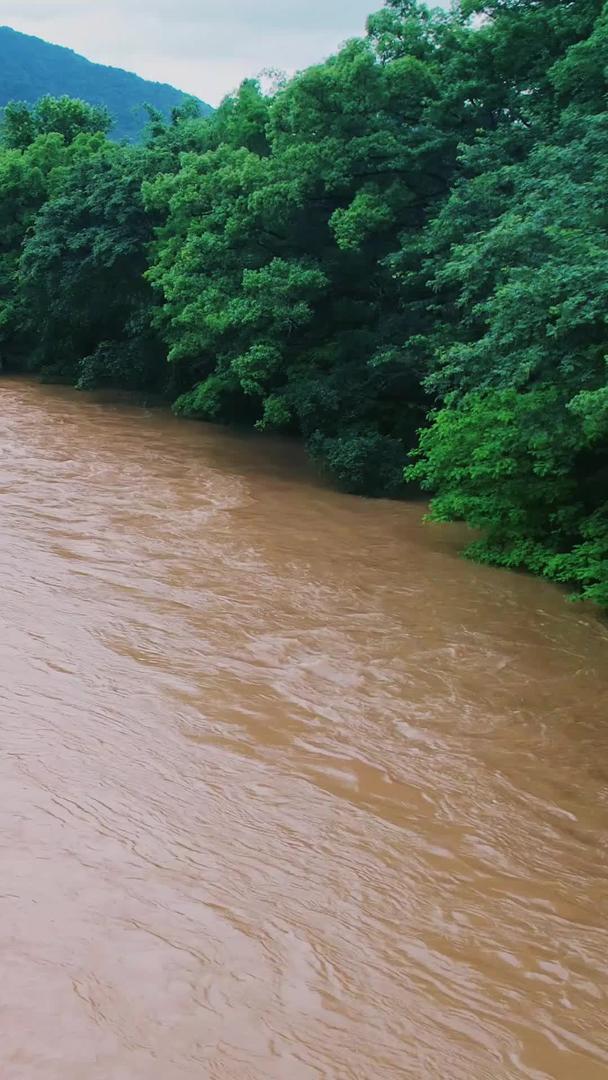 雨季夏季雷雨天气暴雨后河流自然灾害洪峰过境航拍视频的预览图