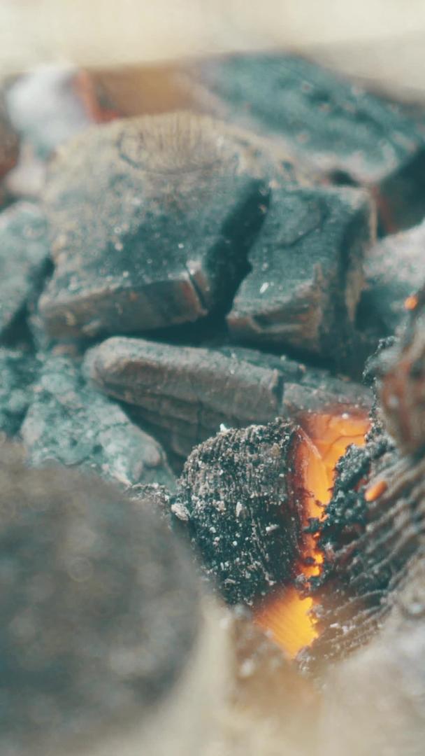 秋游户外野餐燃烧煤炭视频的预览图