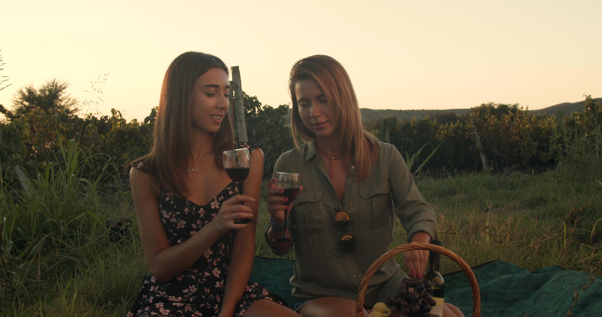 两个女孩在日落时喝酒视频的预览图