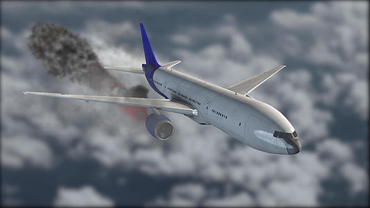 这架飞机是白色和蓝色的发动机在云中起火视频的预览图