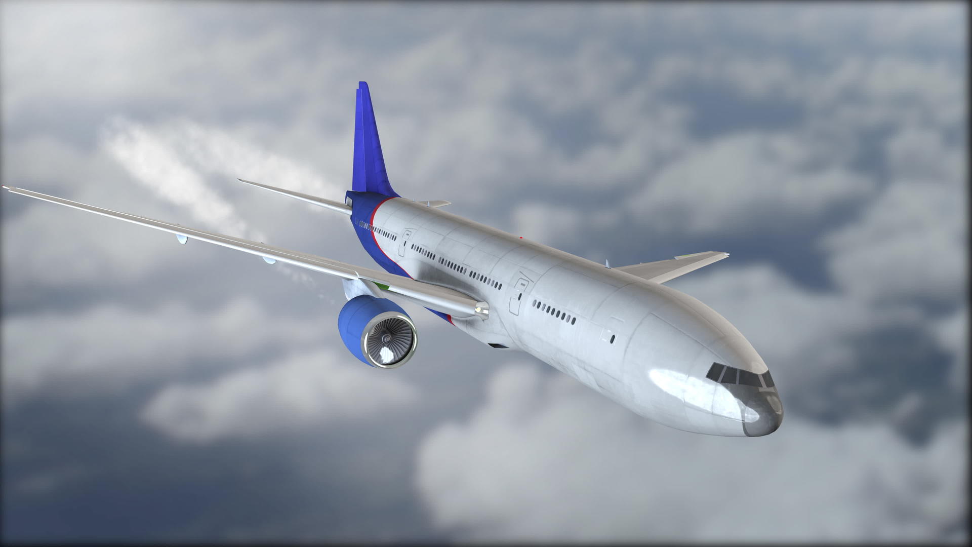 一架蓝色条纹的白色飞机在灰色背景的云层中飞行视频的预览图