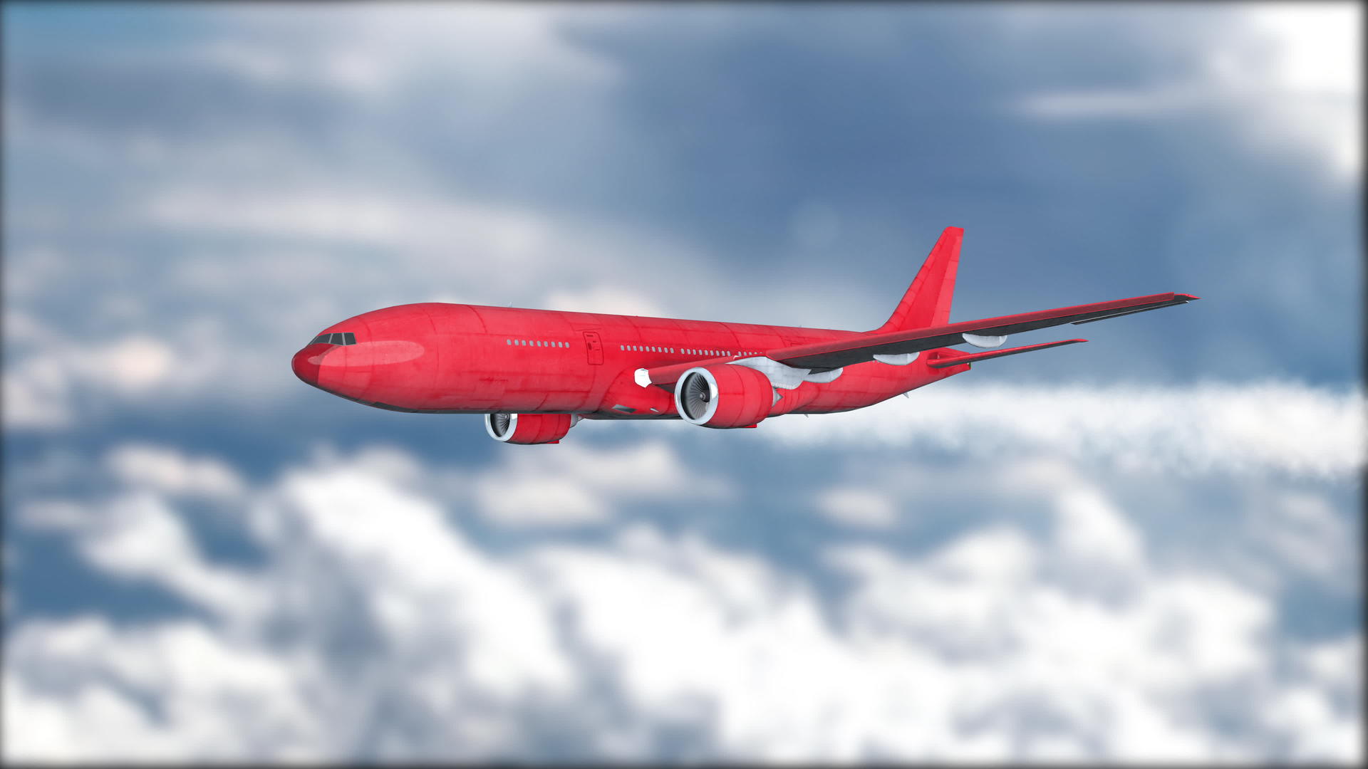 一架红色喷气式飞机在云层上飞行模糊的背景飞机逼真视频的预览图