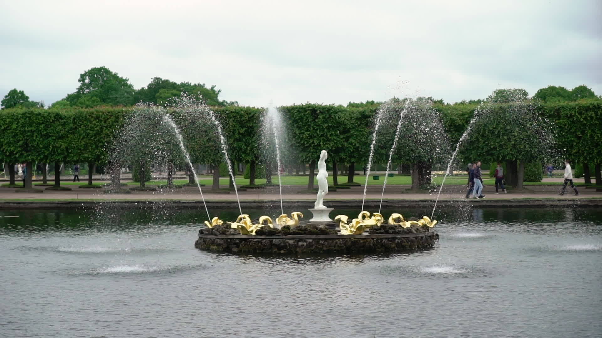 彼得霍夫公园美丽的喷泉视频的预览图