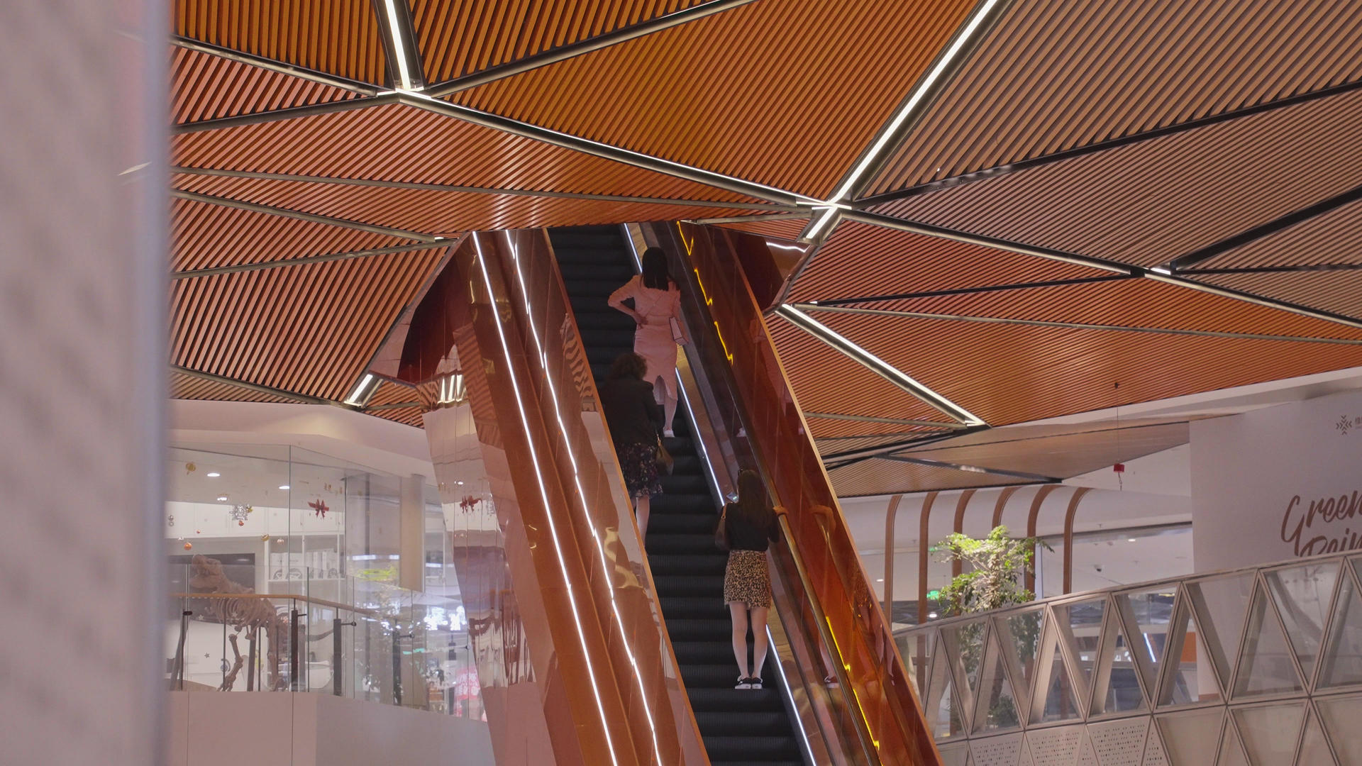 慢镜头升格拍摄4k素材城市商业购物中心手扶电梯的人群视频的预览图