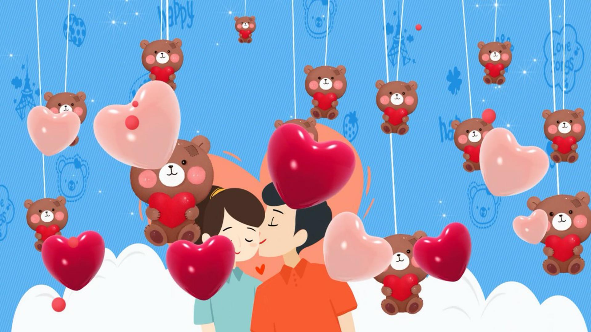 卡通七夕情侣爱心背景视频视频的预览图