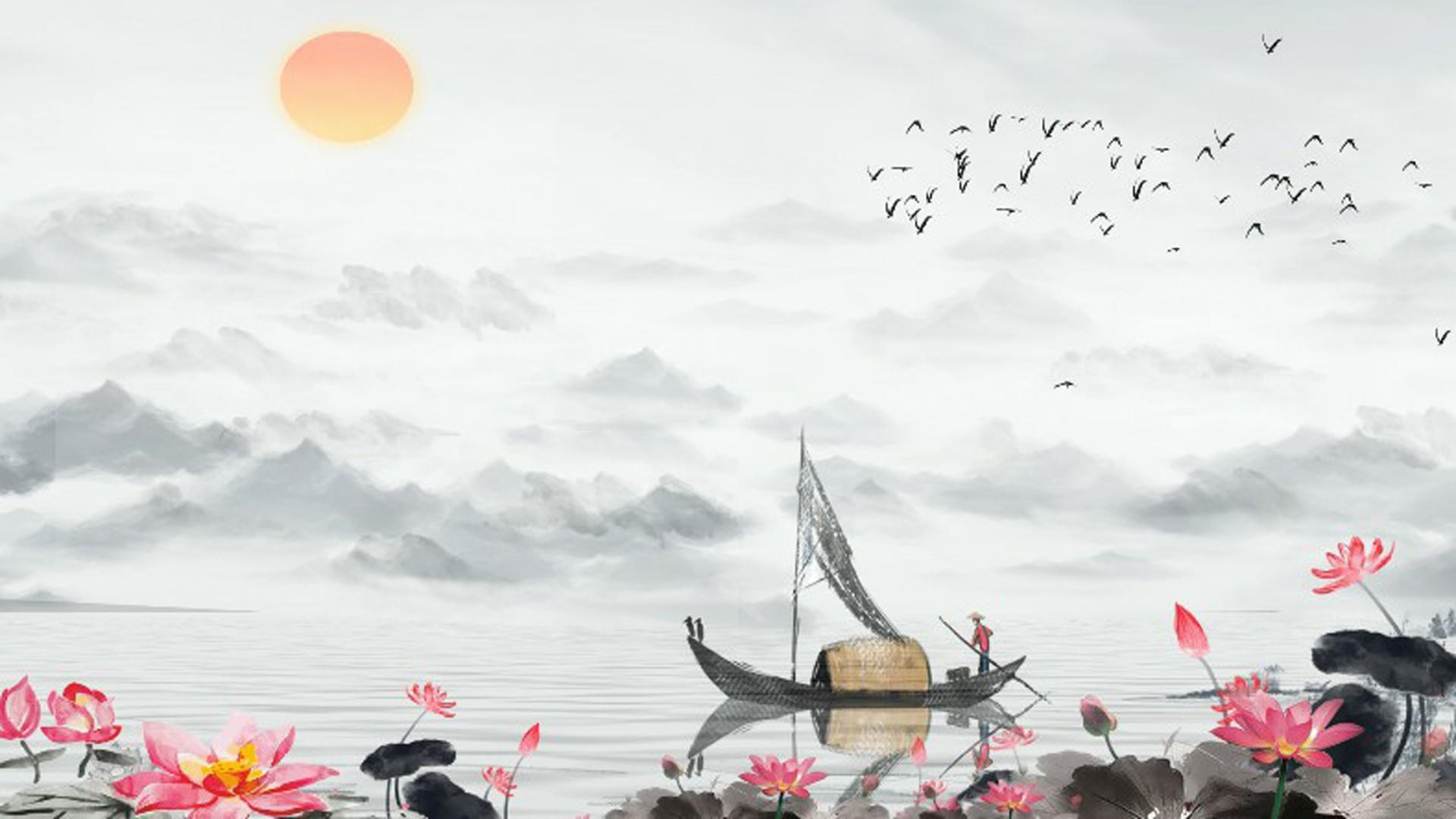 水墨山水风景中国风背景视频的预览图