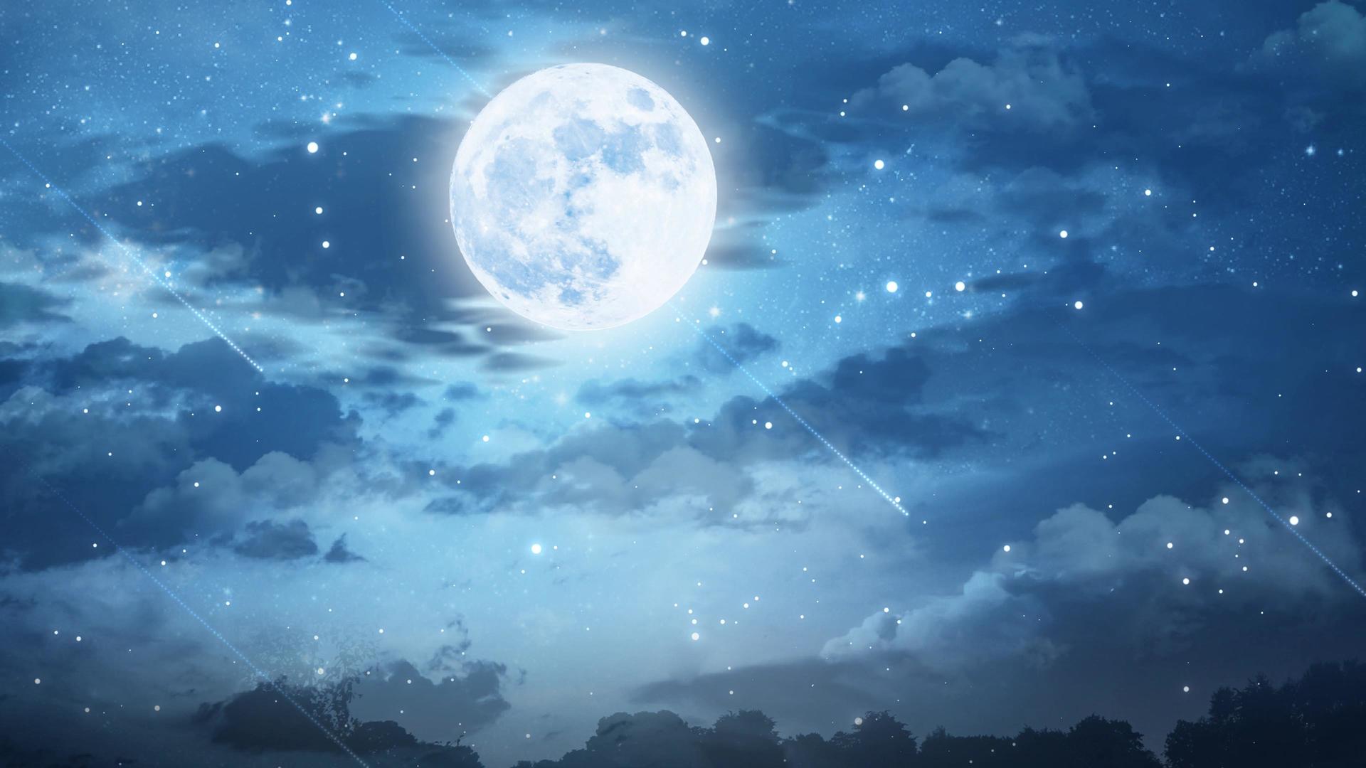 温馨动态4K夜景月亮夜空背景视频视频的预览图