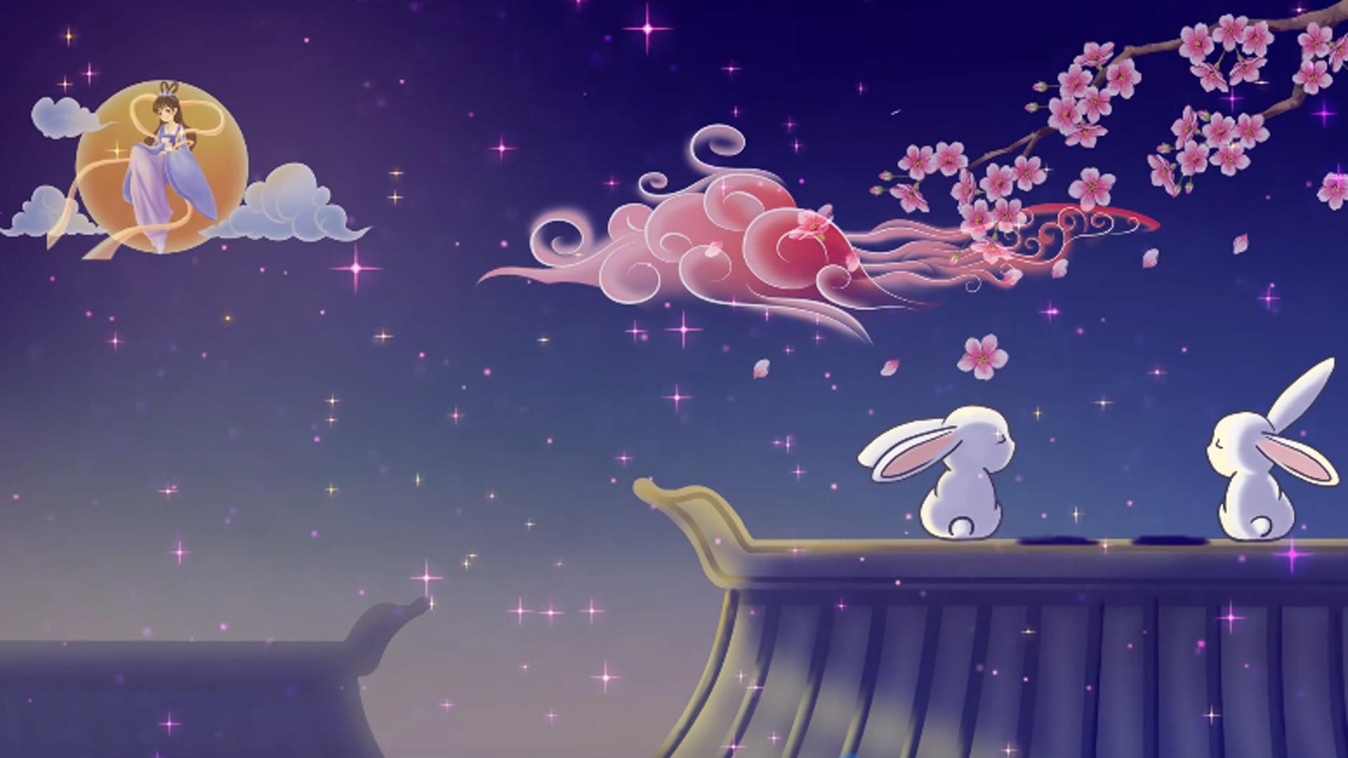 卡通中秋玉兔唯美舞台背景视频视频的预览图