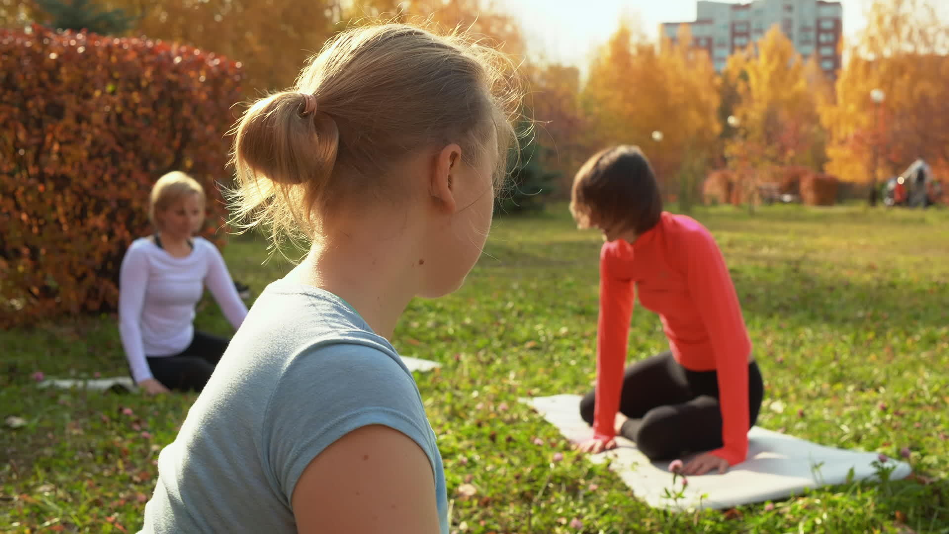 在公园锻炼期间训练妇女的群体视频的预览图