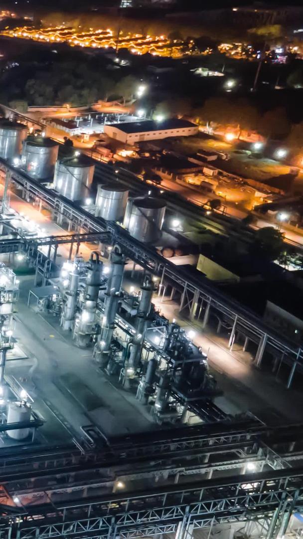 航拍石化钢厂生产污染排放夜景延时摄影视频的预览图