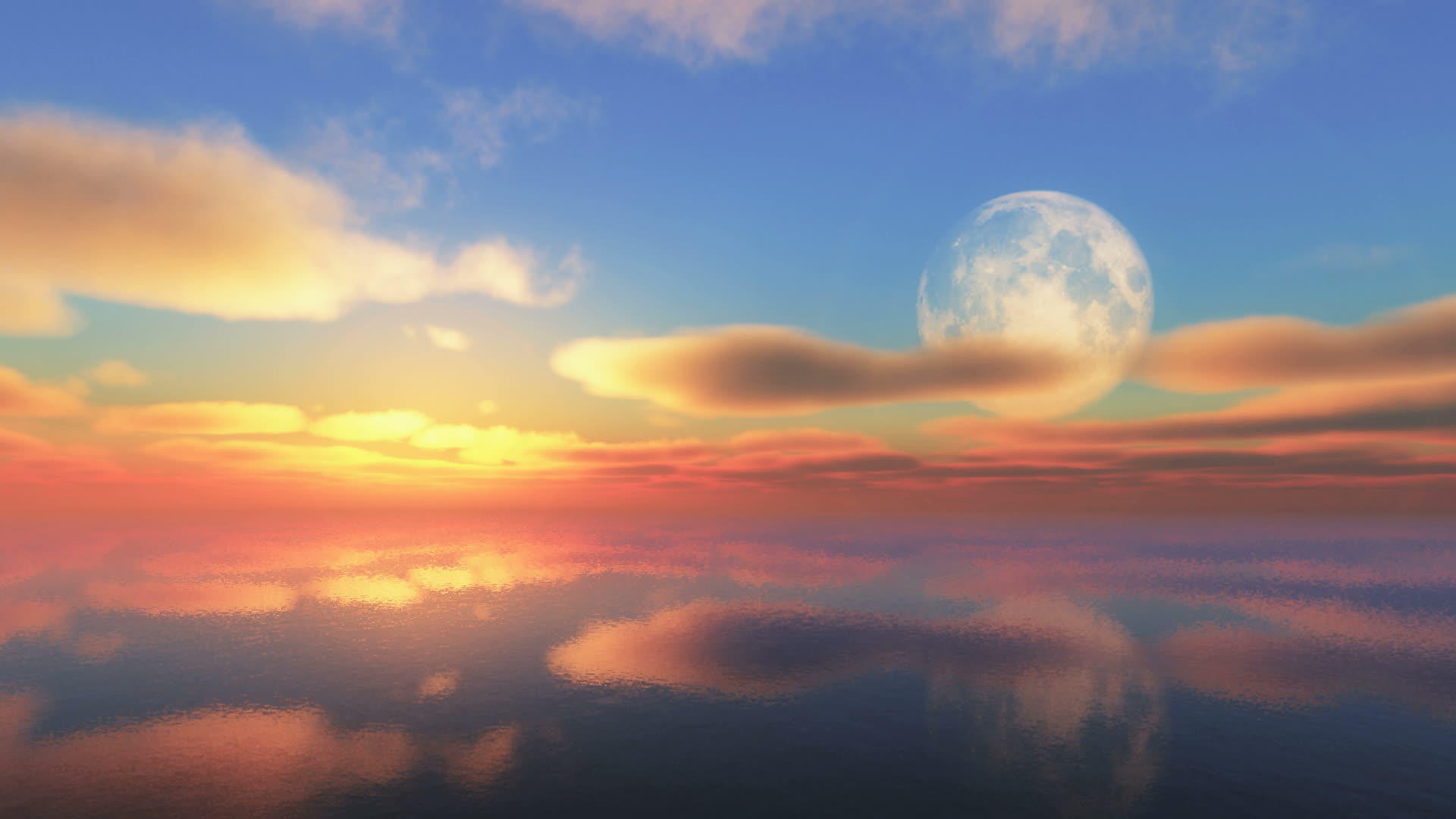 满月的海洋日落视频的预览图