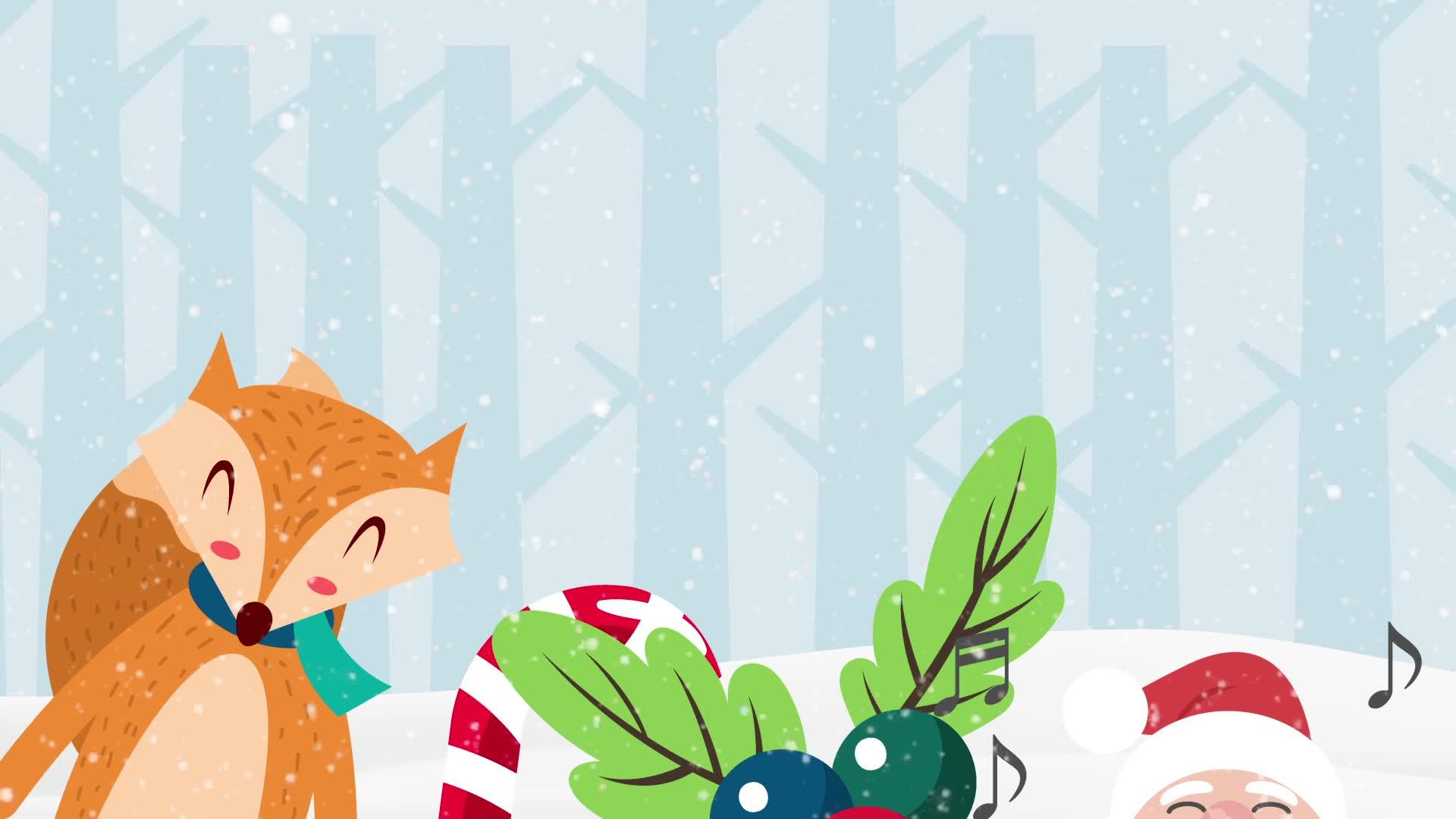 圣诞风景与狐狸和桑塔克拉斯的抽象背景具有动画视频的预览图