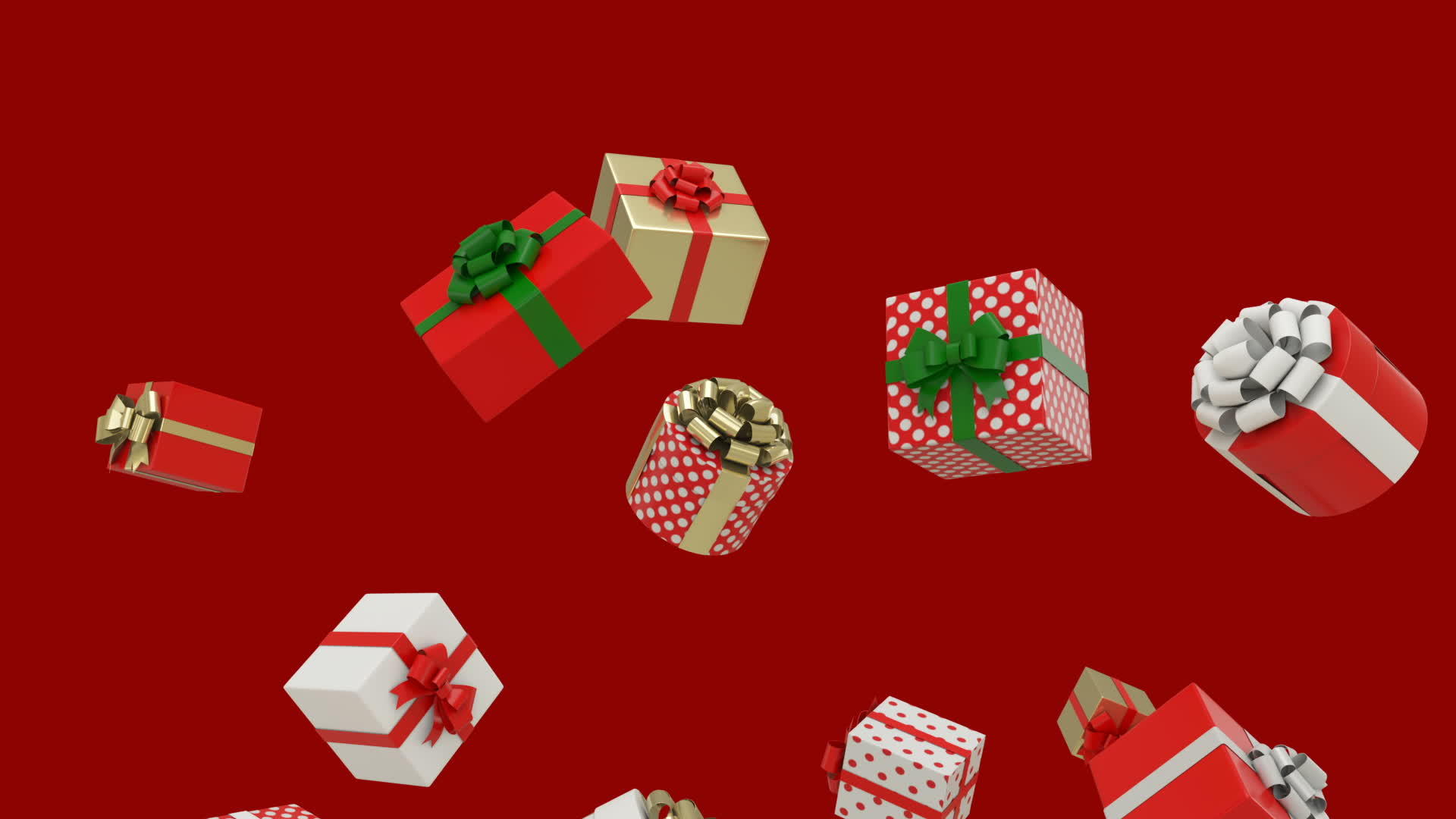 圣诞礼物箱的缓慢运动漂浮在红色背景上d视频的预览图