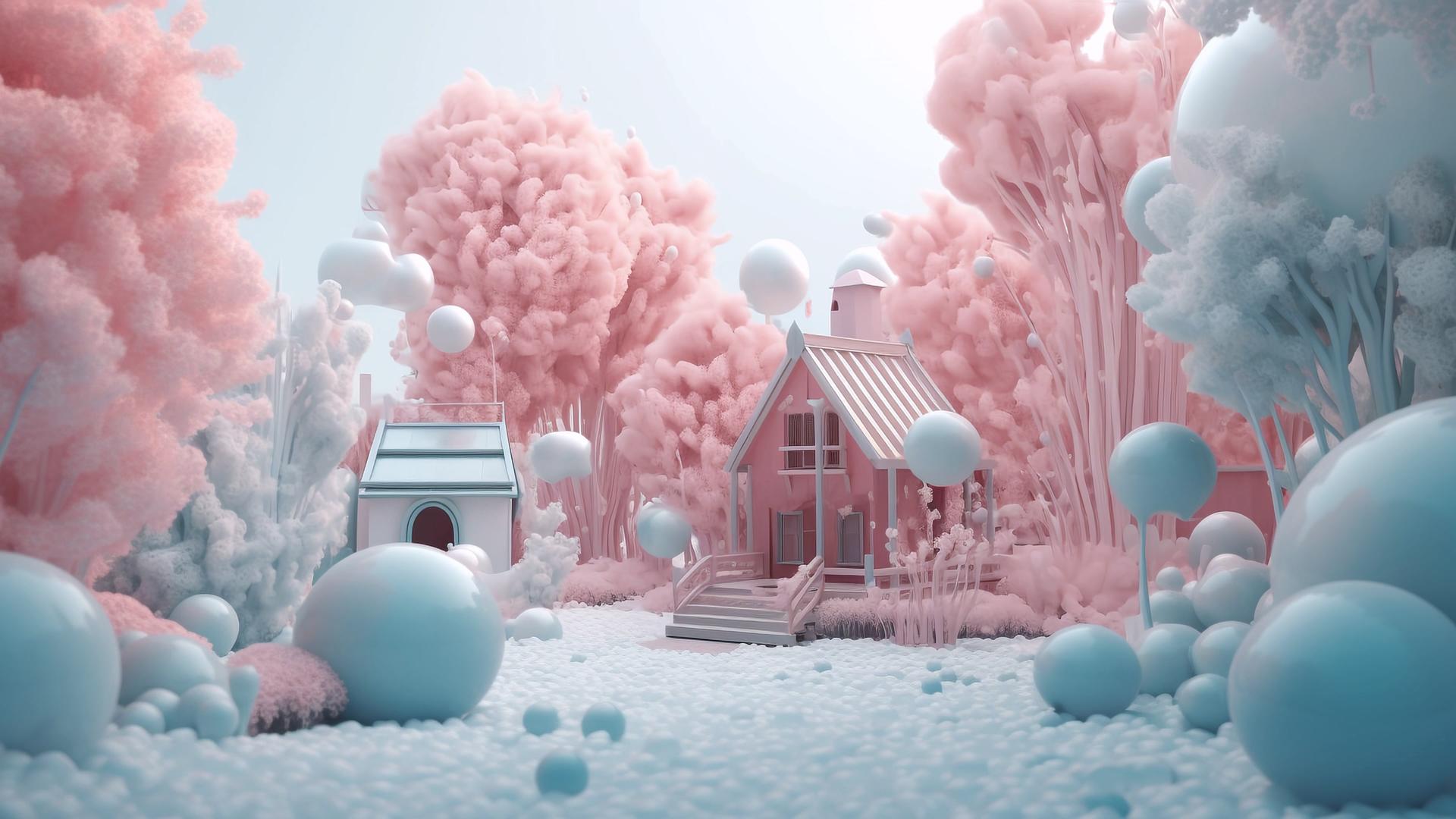 粉红色清新唯美的海底小房子视频的预览图