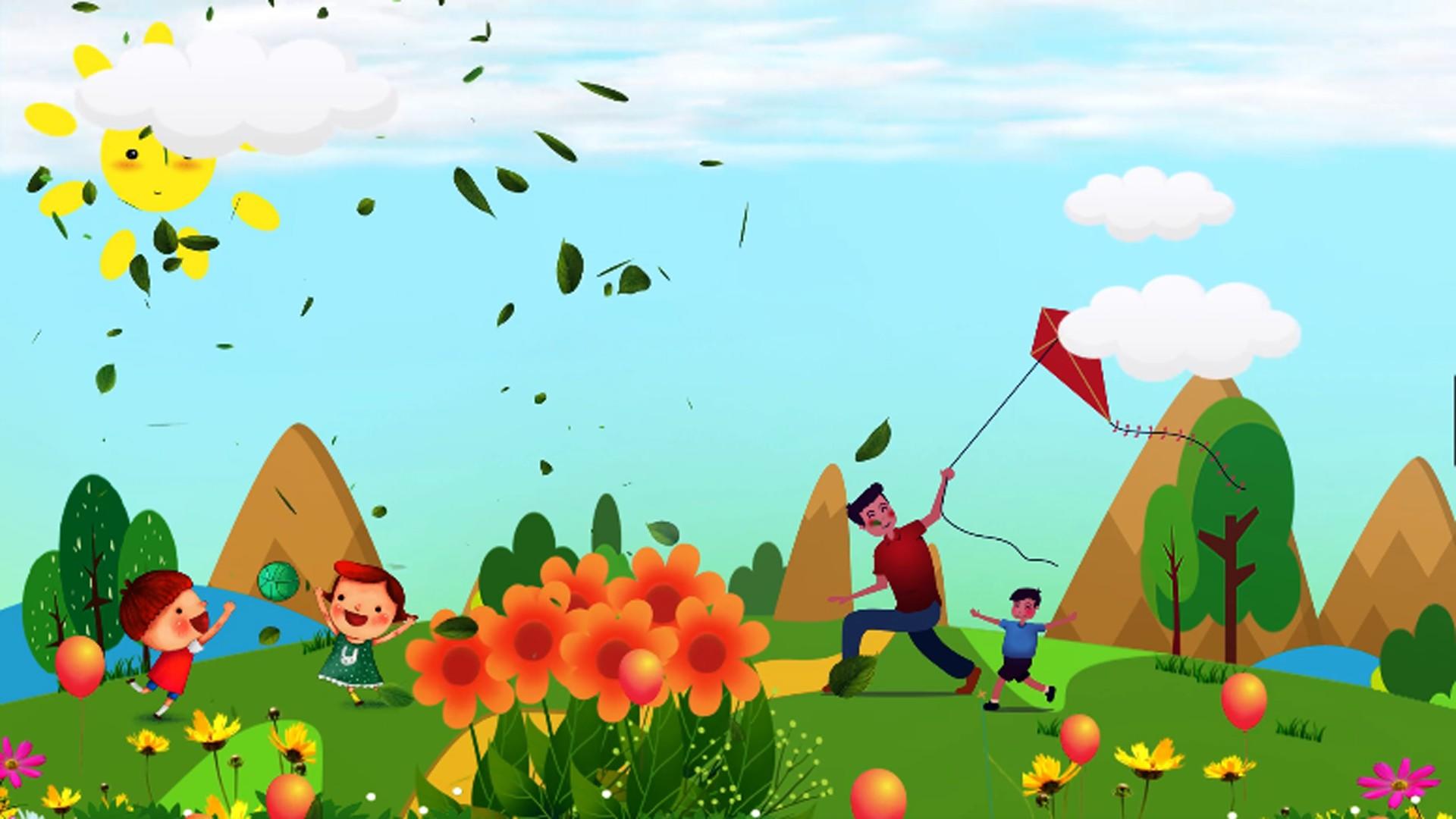 卡通草原玩耍背景视频视频的预览图