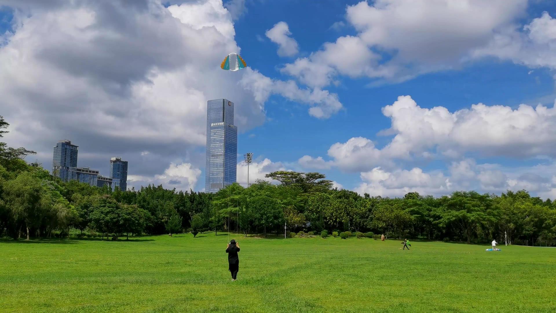 都市休闲生活方式假期在公园放风筝视频的预览图