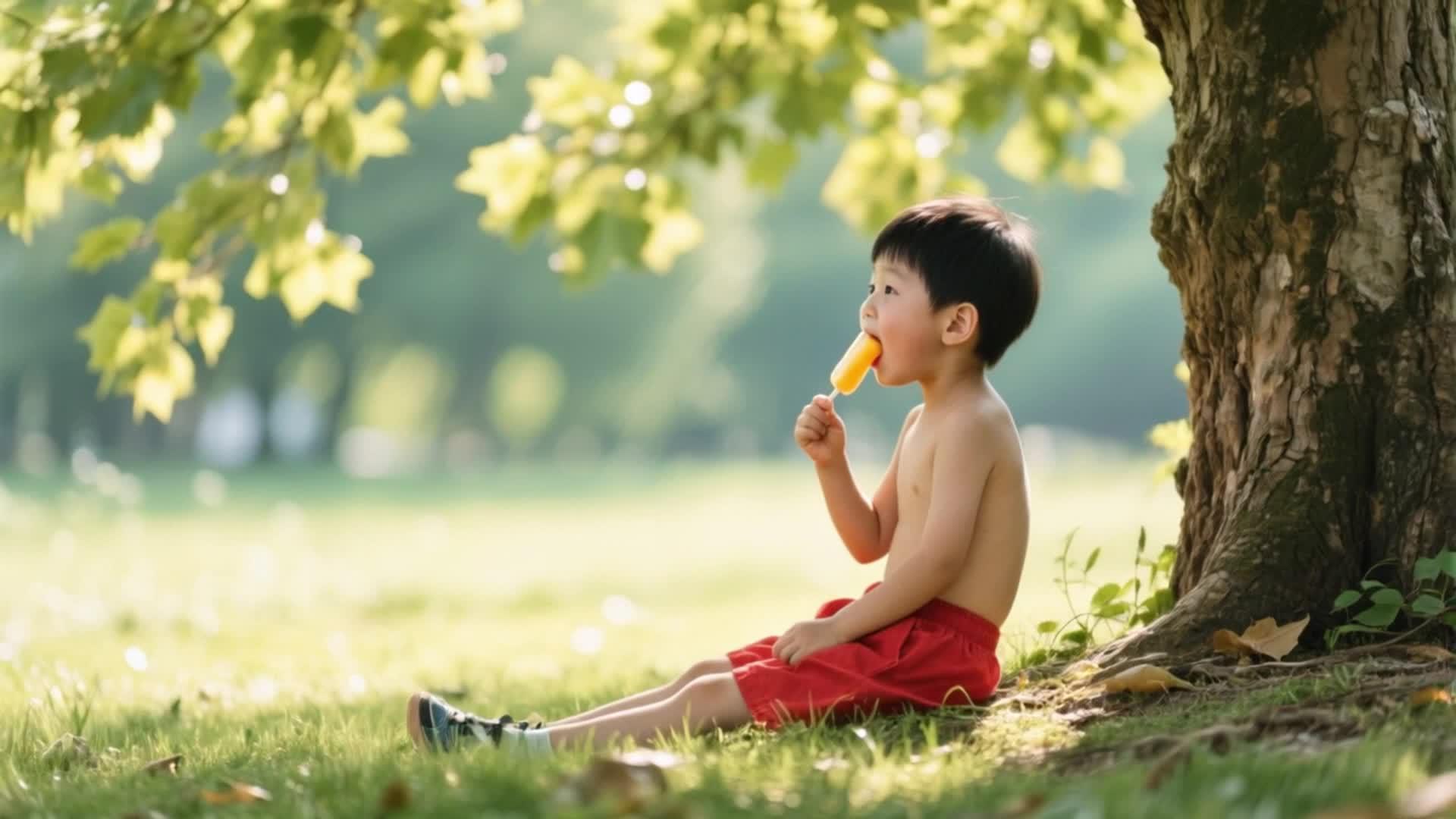 小男孩夏天吃冰棍视频的预览图