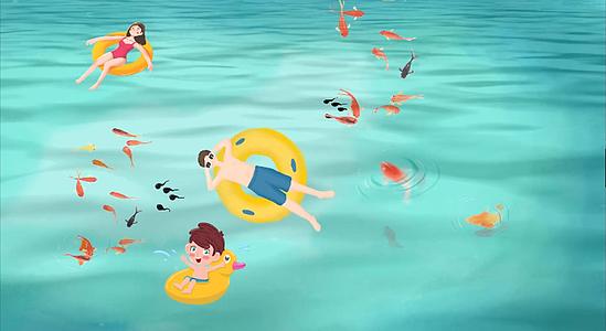 卡通人物游泳背景视频视频的预览图