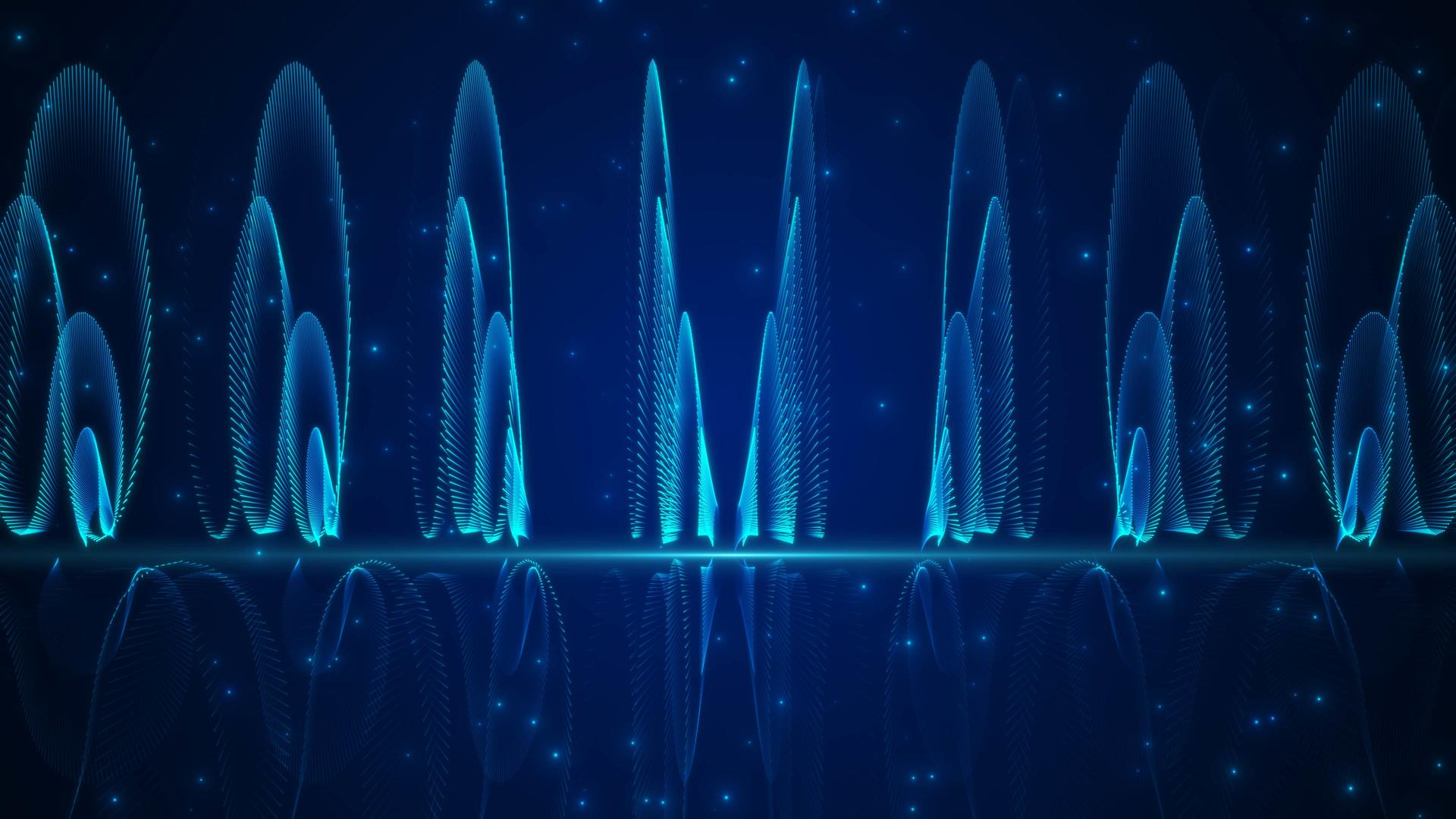 蓝色酷炫华丽的波浪喷泉粒光舞台背景视频的预览图