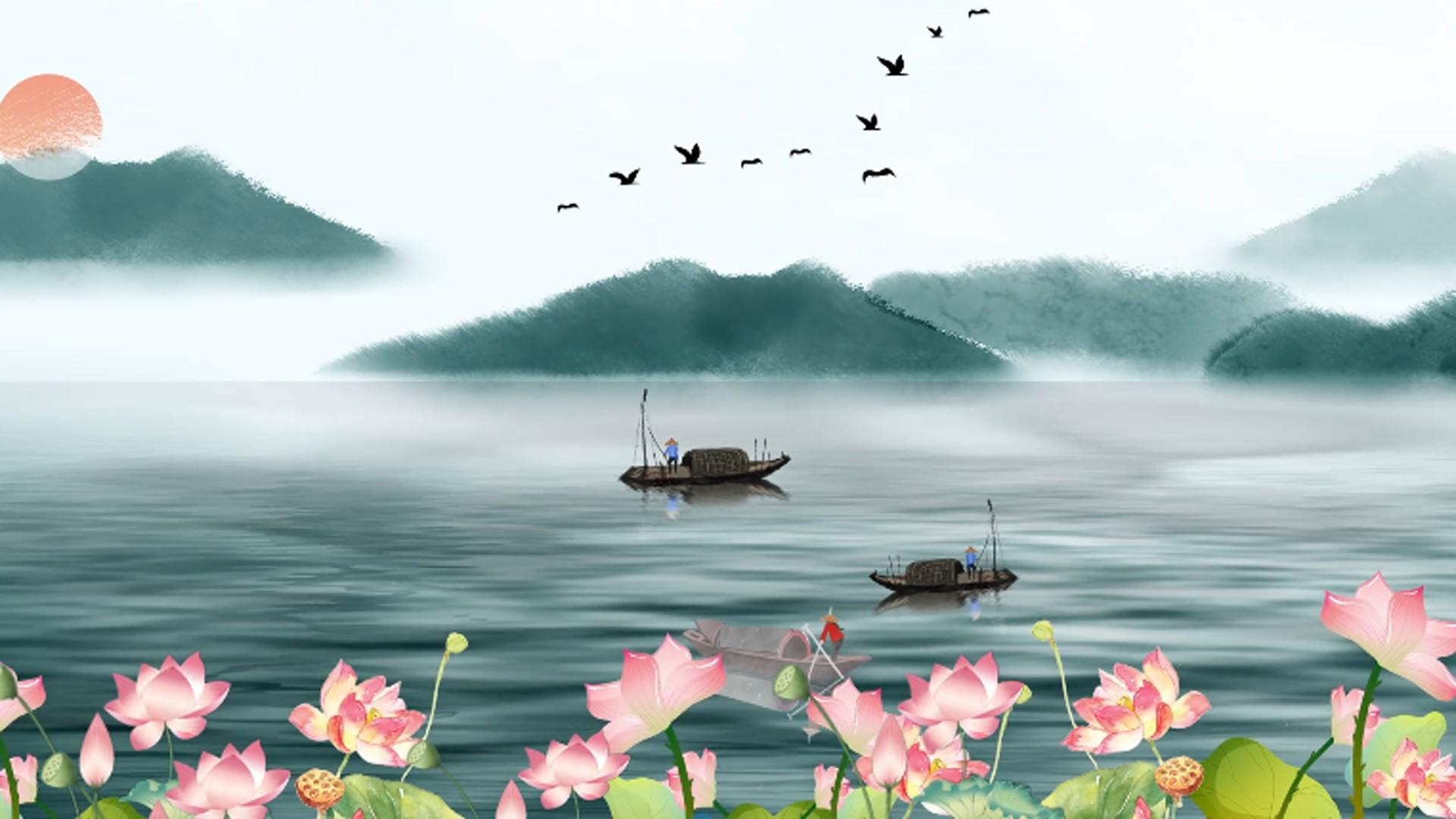 水墨夏日山水风景背景视频视频的预览图
