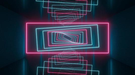 黑暗隧道中闪烁的矩形线旋转3D投影视频的预览图