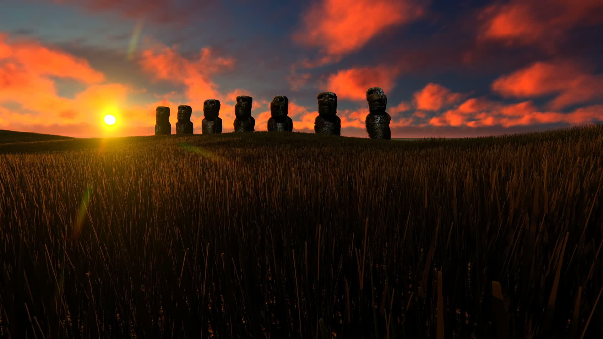 美丽的夕阳下MoaiEaster岛雕像视频的预览图