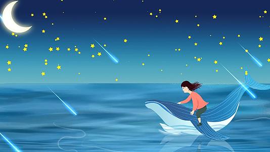 卡通夜色海洋风景图视频的预览图