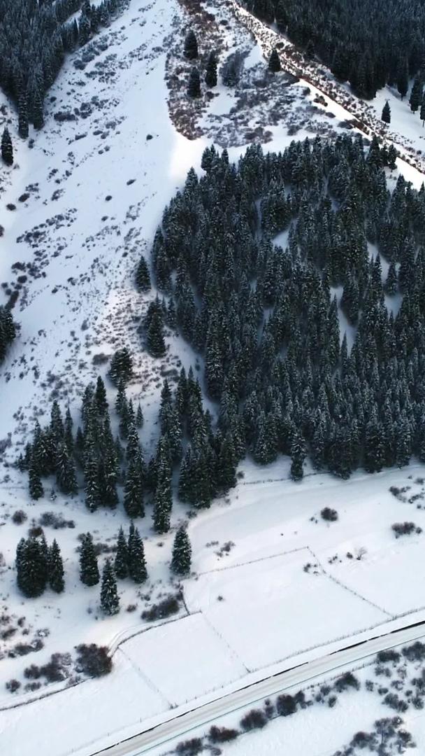 雪中峡谷中的小镇航拍视频的预览图