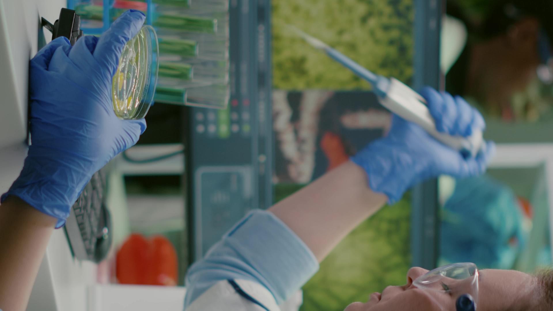 垂直视频科学家妇女从微排气管试管中获得遗传溶液视频的预览图
