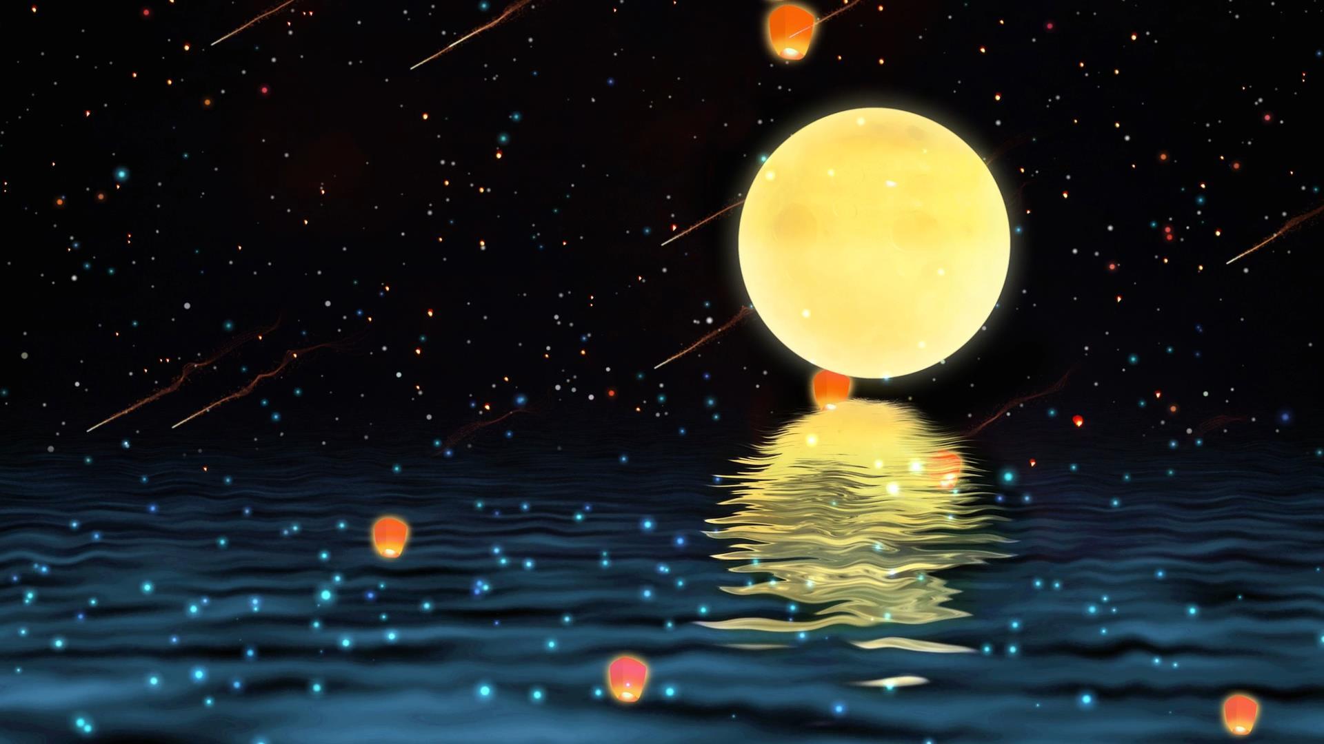 动态月光湖泊倒影流星星光背景视频元素视频的预览图