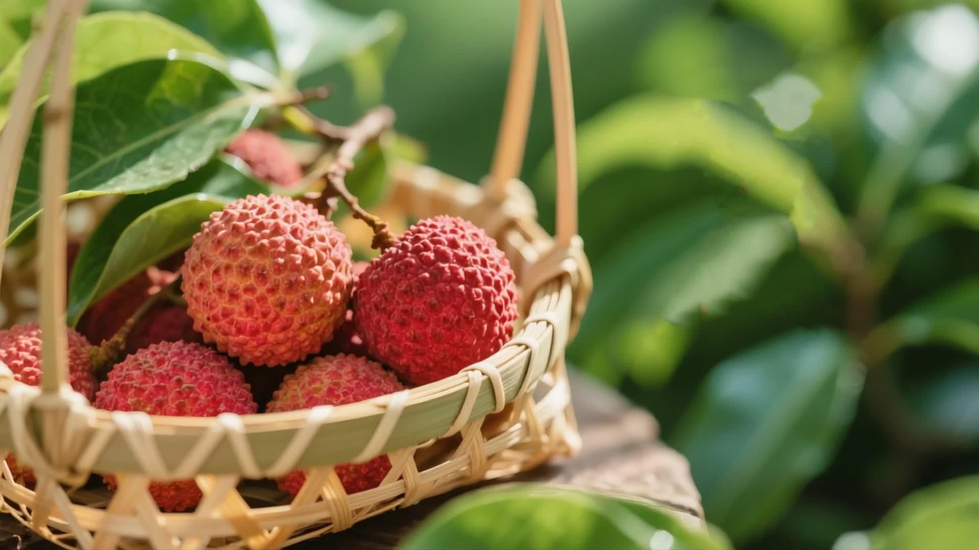 红色荔枝果篮夏天果实美味视频的预览图