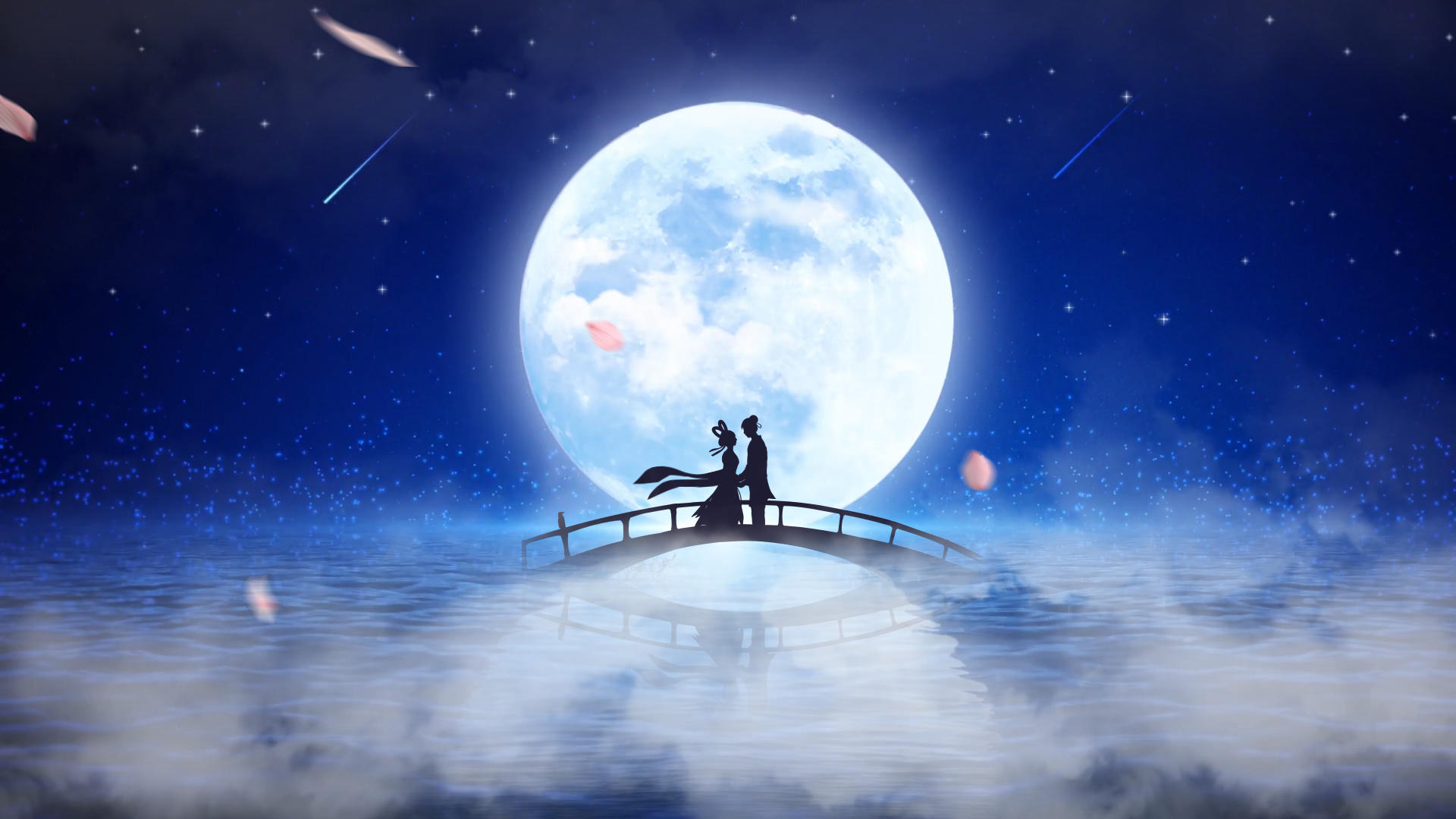 美丽的蓝色七夕牛郎织女鹊桥唯美浪漫动态背景视频的预览图